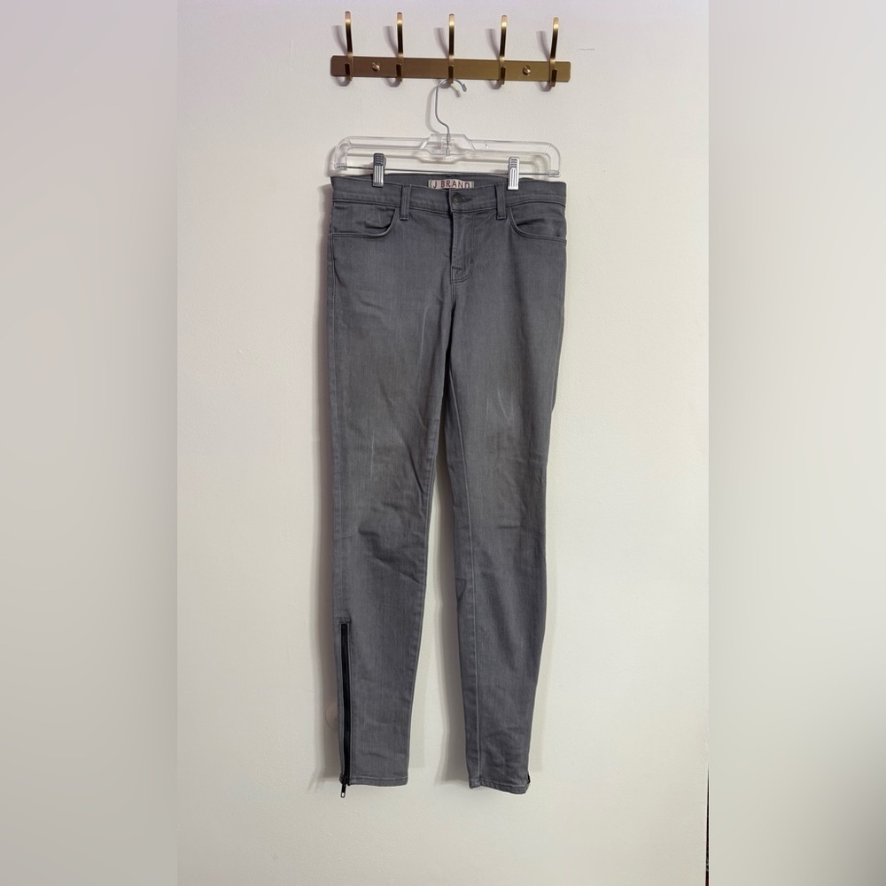 J BRAND Womens sz 26 Gray GOTHAM Long Zipper Ankle Slim Fit Skinny Jeans